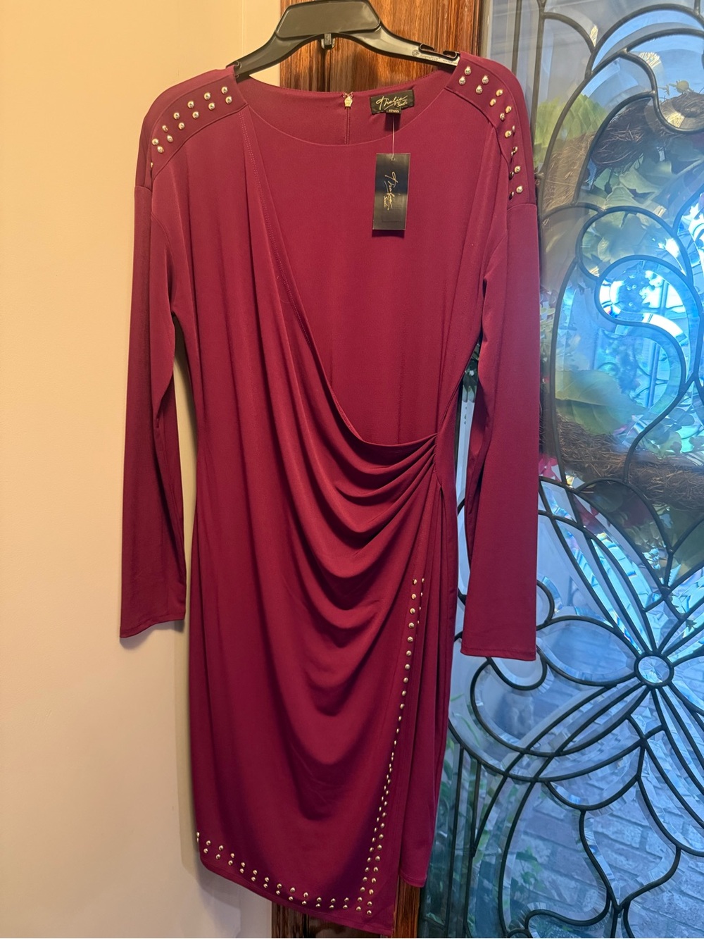 Thalia Faux Wrap Dress Burgandy